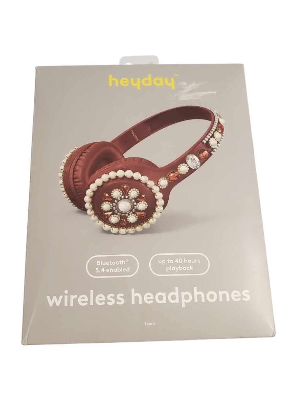 Heyday Red Bluetooth Wireless Headphones with Pearl & Gem Accents